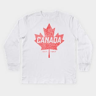 Canada Est. 1867 Vintage Faded Canada Maple Leaf  design Kids Long Sleeve T-Shirt